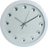 Excellent Houseware Wandklok - met diamanten - wit - 30 cm - voor kamer/keuken