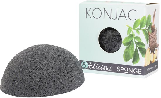 Elicious® - Konjac Spons - Gezichtsspons - Tegen Acne - Blackheads - Charcoal - Vette Huid - Gezichtsreiniging - Natuurlijk - Plasticvrij - Vegan - Dierproefvrij