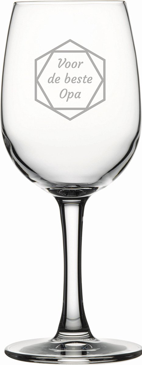 Gegraveerde witte wijnglas 26cl voor de beste Opa in hexagon