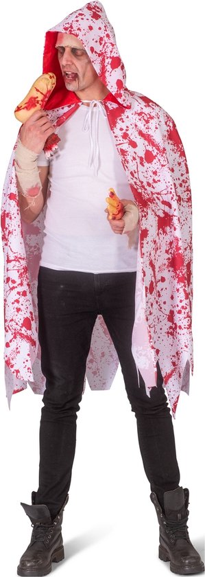Funny Fashion - Zombie Kostuum - Omhuld Door Bloed Cape - rood,wit / beige - One Size - Halloween - Verkleedkleding