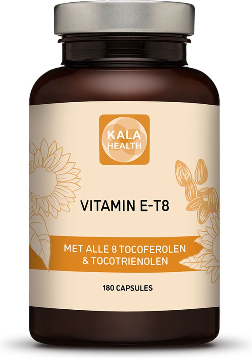 Vitamine E T8 Compleet - 180 capsules - Bevat alle 8 verschillende vormen van Vitamine E - Alle 8 tocotriënolen en tocoferolen - Kala Health
