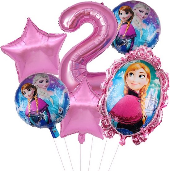 Frozen ballonnen set verjaardag 2 jaar - 6 delig - cyclaam roze