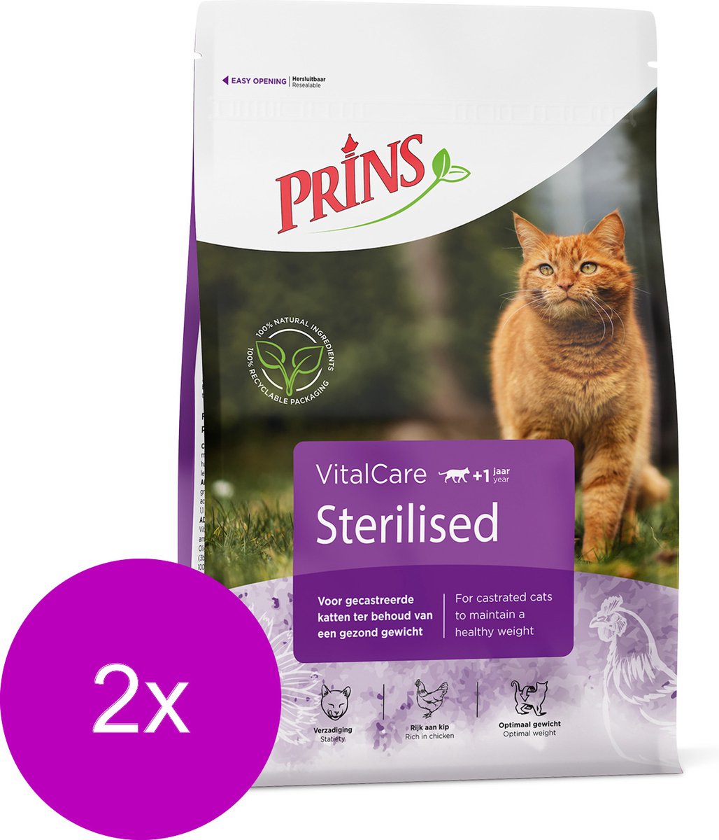 Prins Vitalcare Cat Sterilised - Kattenvoer - 2 x 1.5 kg | bol.com