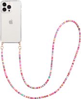 Casies Apple iPhone 13 Pro Max hoesje met koord - Kleurrijke kralen ketting - long size - Cord Case Candy Beads