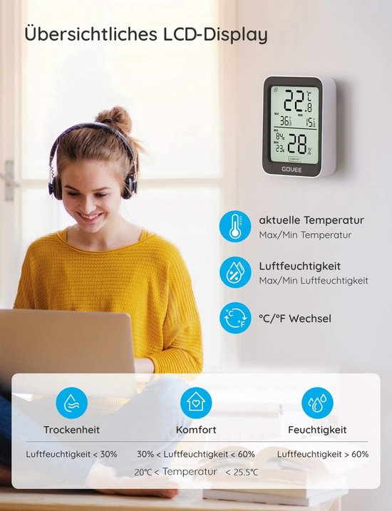 Digitale Thermometer / Hygrometer (zwart) inclusief batterijen