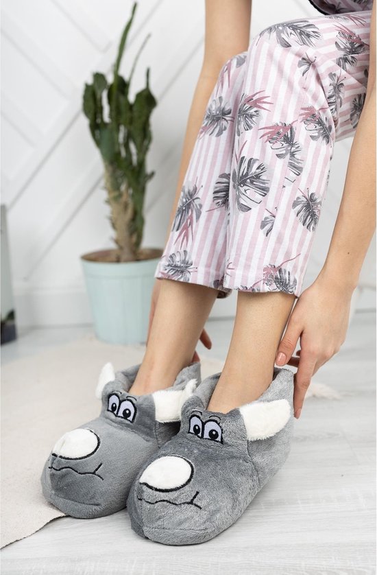Unisexe - Animal Panduf - Peluche - House shoes - House boots - Taille 36/37 - Grijs