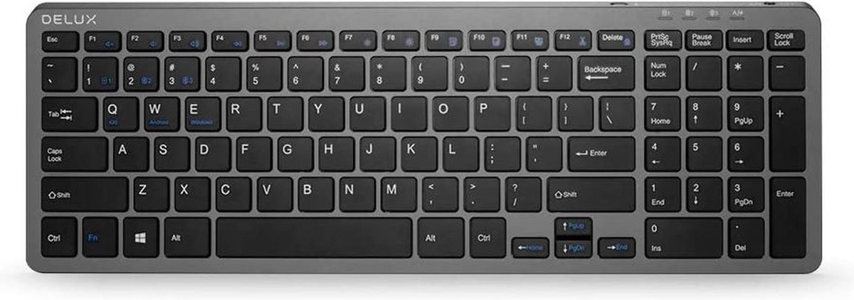 Delux K2203D Draadloos 2,4ghz + Bluetooth Toetsenbord - Oplaadbaar - Stille scissors toetsen - 1800 toetsenbord - Qwerty/US
