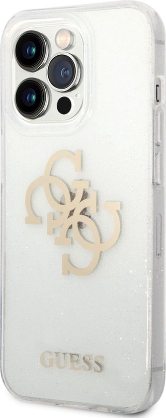 Guess 4G Logo Glitter TPU Back Cover - Geschikt voor Apple iPhone 14 Pro (6.1") - Transparant