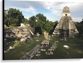 WallClassics - Canvas  - Piramide van de Grote Jaguar - Guatemala  - 100x75 cm Foto op Canvas Schilderij (Wanddecoratie op Canvas)