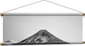WallClassics - Textielposter - Berg met Sneeuwtop (zwart/wit) - 90x30 cm Foto op Textiel