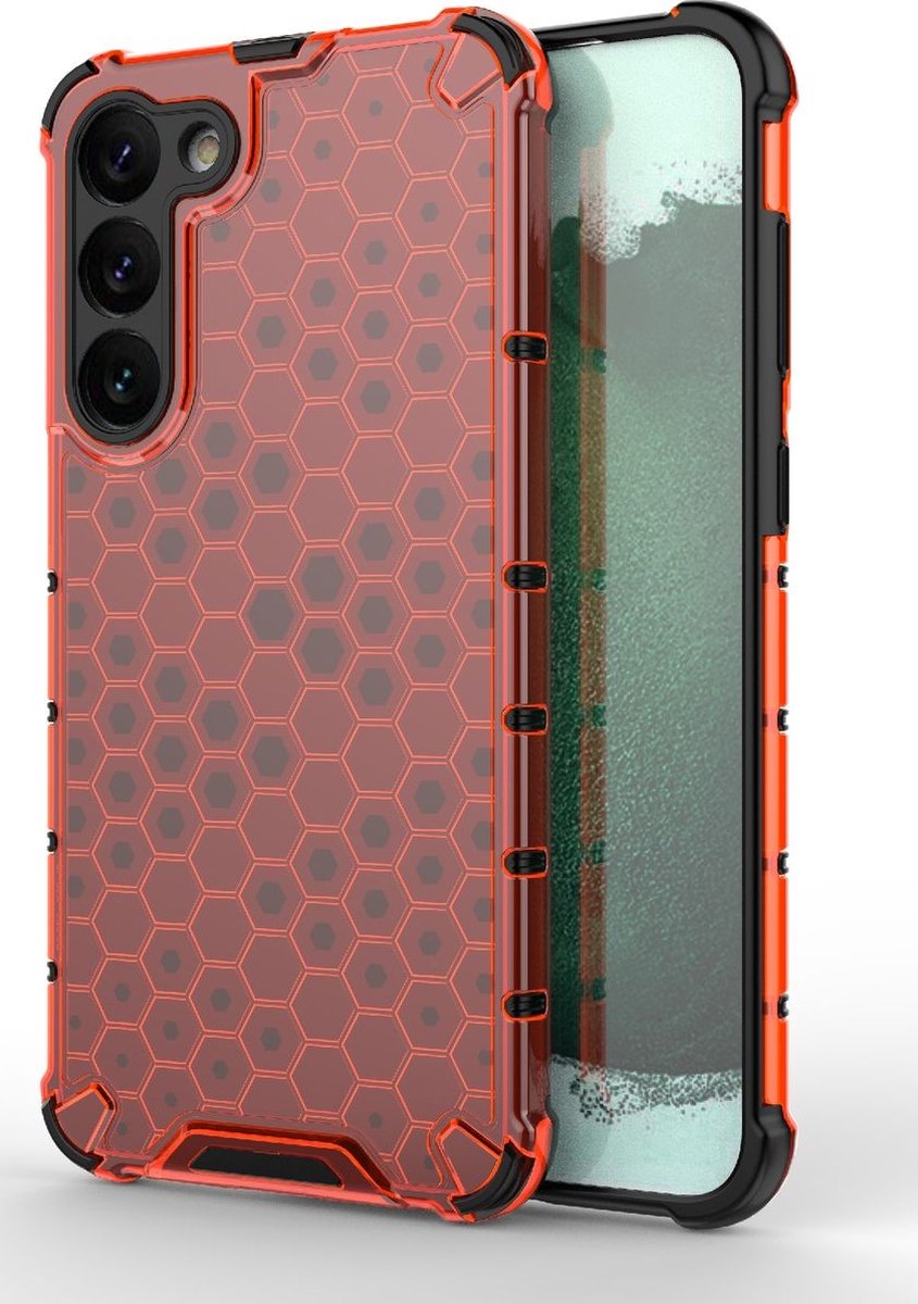 Mobigear Hoesje geschikt voor Samsung Galaxy S23 Plus Telefoonhoesje Hardcase | Mobigear Honeycomb Backcover Shockproof | Schokbestendig Galaxy S23 Plus Telefoonhoesje | Anti Shock Proof - Rood