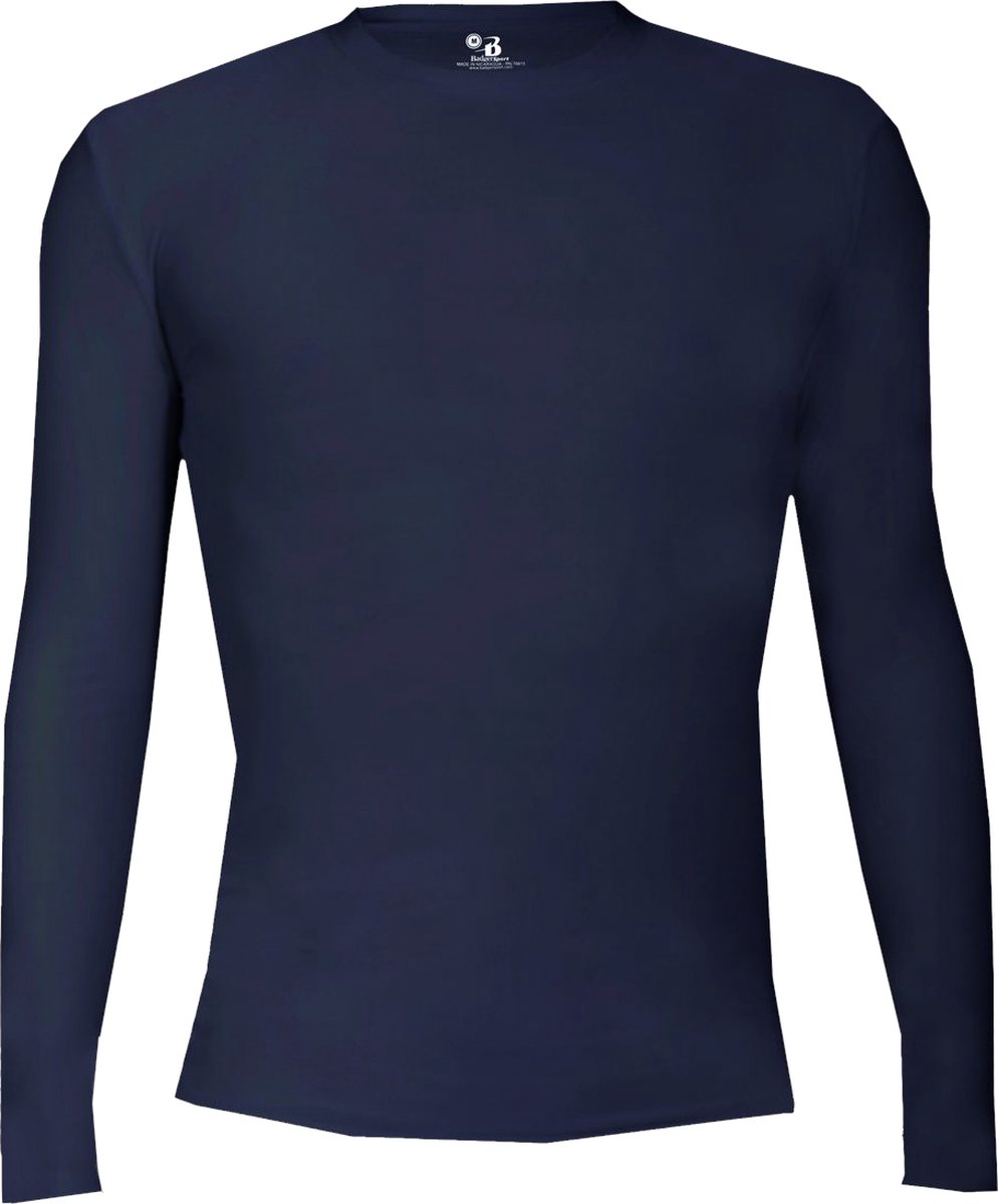BADGER SPORT - Shirt Met Lange Mouwen - Pro Compression - Diverse Sporten - Volwassenen - Polyester/Elastaan - Heren - Ronde Hals - Ondershirt - Zweet Afvoerend - Donkerblauw - X-Large