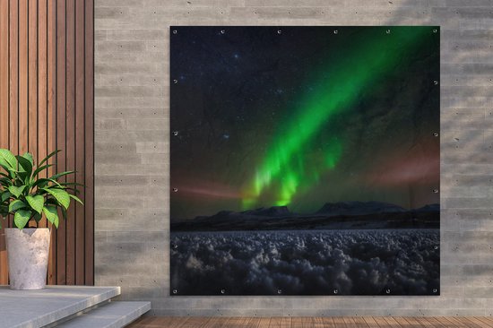 Affiche de Jardin Aurores boréales - Ciel étoilé - Suède - Paysage - Neige - 200x200 cm - Toile jardin - Affiche extérieure
