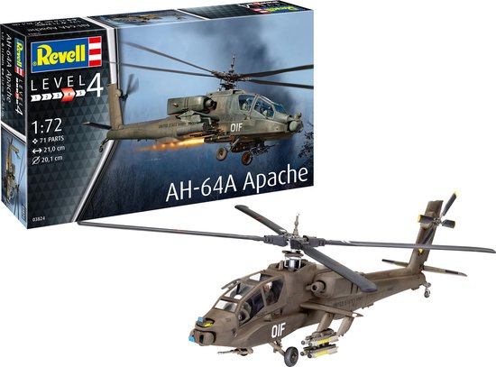Revell Modelbouwpakket Militaire voertuigen - 03824 AH-64A Apache Heli Plastic - 1:72 - Modelbouw