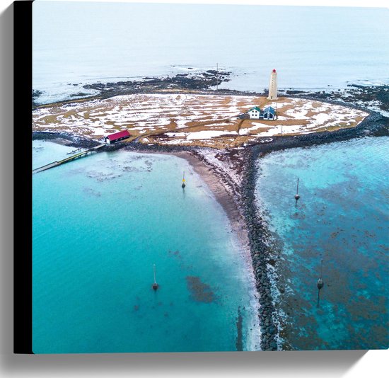 WallClassics - Canvas  - Grótta Island Lighthouse in Seltjarnarnesbær, IJsland - 40x40 cm Foto op Canvas Schilderij (Wanddecoratie op Canvas)