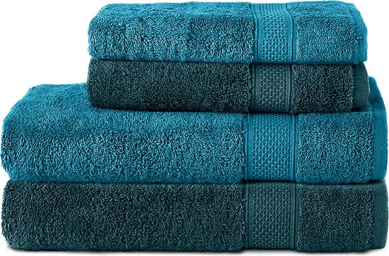 Komfortec Handdoekenset 2x handdoek 50x100 cm + 2x badhanddoek 70x140 cm - 100% Katoen - Turquoise&Petroleumblauw