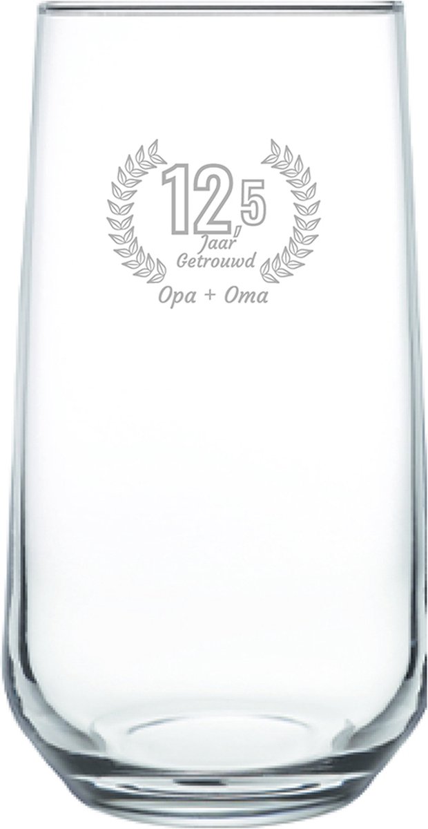 Gegraveerde Drinkglas 47cl Opa + Oma 12,5 jaar getrouwd