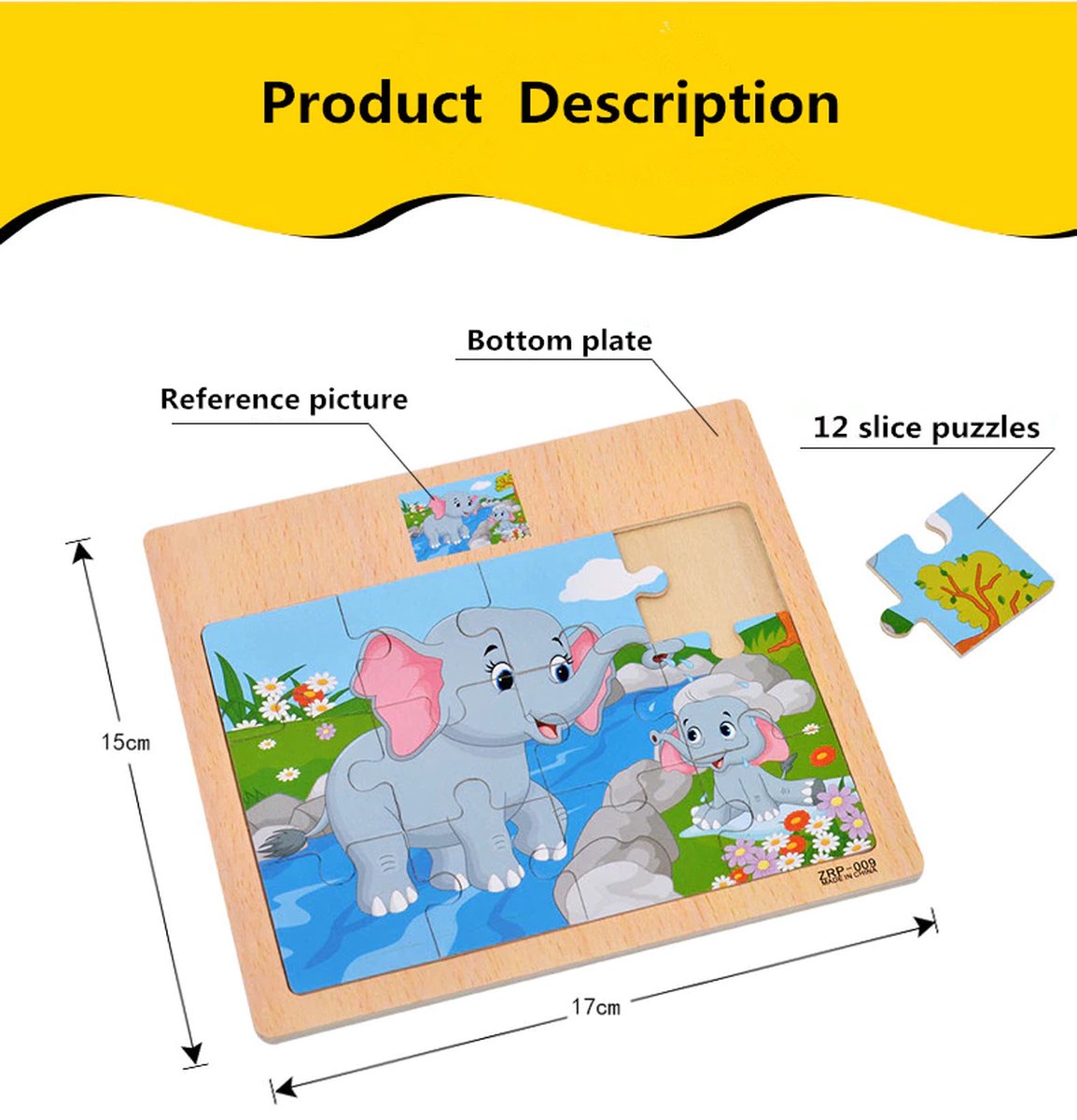Universal - (# A4 Elephant) Puzzle en bois Puzzle pour animaux