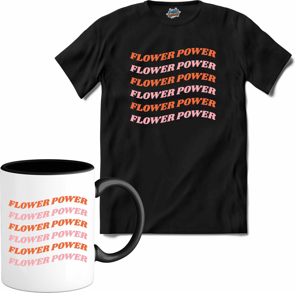 Flower power - T-Shirt met mok - Jongens - Zwart - Maat 12 jaar