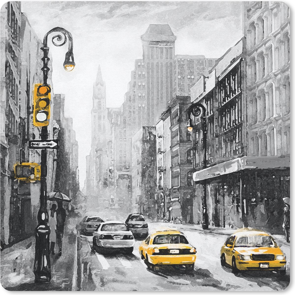 Muismat 20x20 cm - Mousepad Schilderij - Olieverf - Stad - Auto - Muismatten