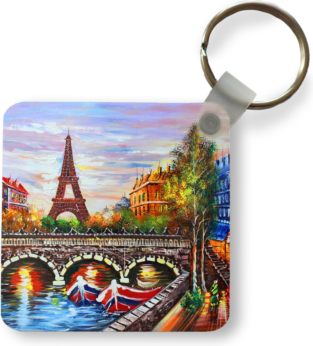 Sleutelhanger - Uitdeelcadeautjes - Schilderij - Olieverf - Eiffeltoren - Parijs - Water - Plastic