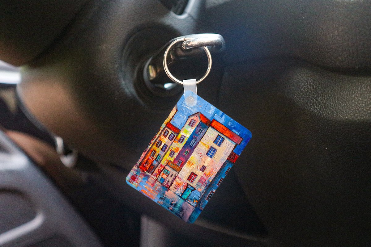 Sleutelhanger - Schilderij - Olieverf - Huis - Water - Uitdeelcadeautjes - Plastic
