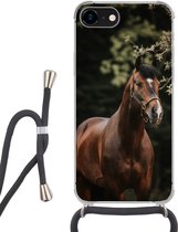 Hoesje met koord Geschikt voor iPhone 7 - Paard - Takken - Portret - Siliconen - Crossbody - Backcover met Koord - Telefoonhoesje met koord - Hoesje met touw