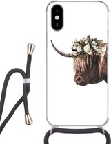 Coque avec cordon iPhone XS - Highlander écossais - Vache - Roses - Siliconen - Bandoulière - Coque arrière avec cordon - Coque pour téléphone avec cordon - Coque avec corde