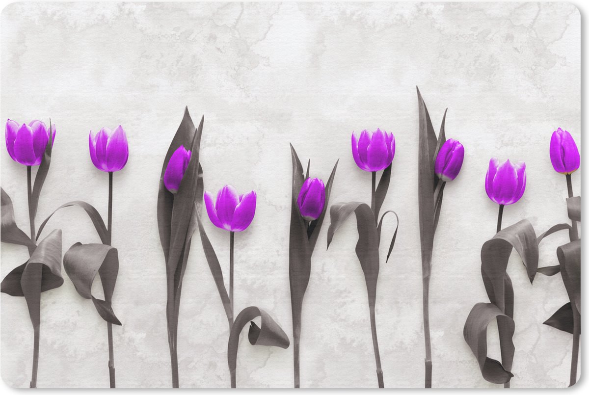Muismat - Mousepad - Bloemen - Tulpen - Paars - 27x18 cm - Muismatten