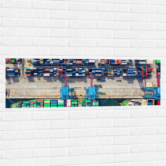 WallClassics - Muursticker - Schepen in Vrachthaven - 120x40 cm Foto op Muursticker