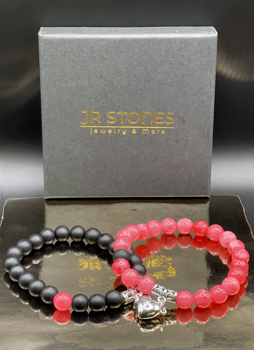 JR Stones | Armband set met magneet | Koppel armband | Kralen armband | Rood | Zwart | Armband dames | Armband heren | Vriendschaps armband | Voor hem | Voor haar