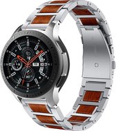 Strap-it Smartwatch bandje 22mm - Luxe houten / stalen horlogeband geschikt voor Samsung Galaxy Watch 3 45mm / Galaxy Watch 46mm / Gear S3 Classic & Frontier - Amazfit GTR 47mm / GTR 2 / GTR 3 & 3 Pro / GTR 4 - OnePlus Watch - zilver