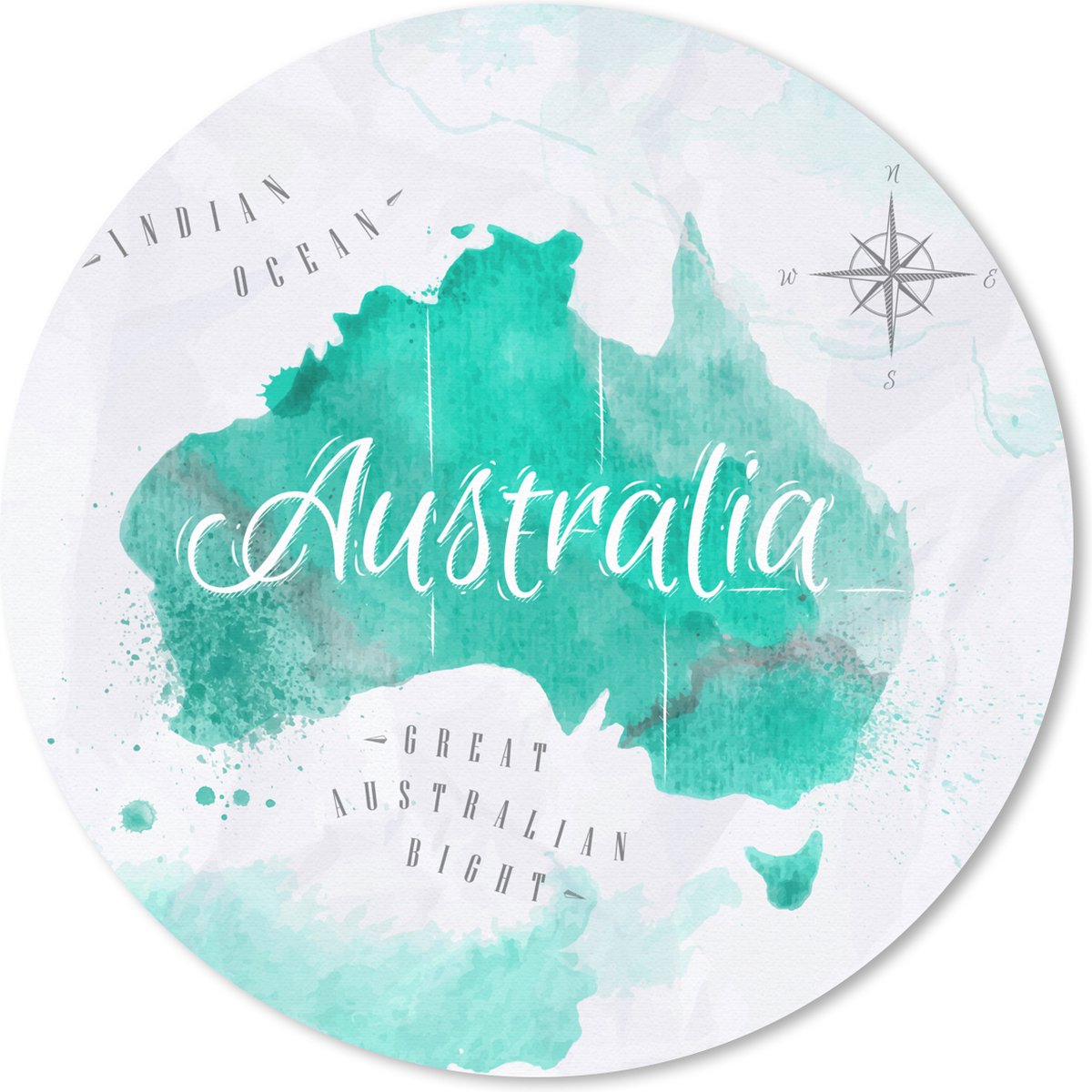 Muismat rond 30x30 cm - Mousepad Wereldkaart - Australië - Turquoise - Ronde muismatten