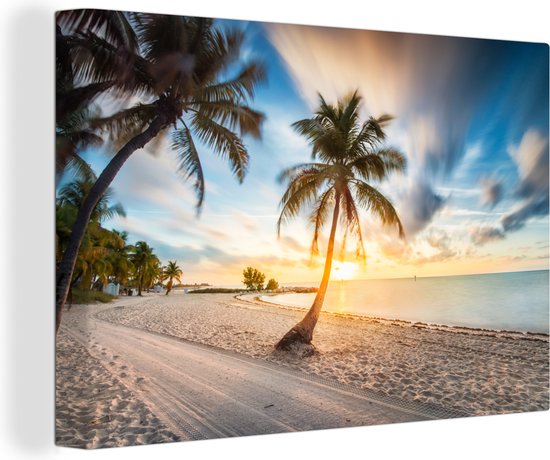 Canvas Schilderij Palmbomen op het strand van Key West - 30x20 cm - Wanddecoratie