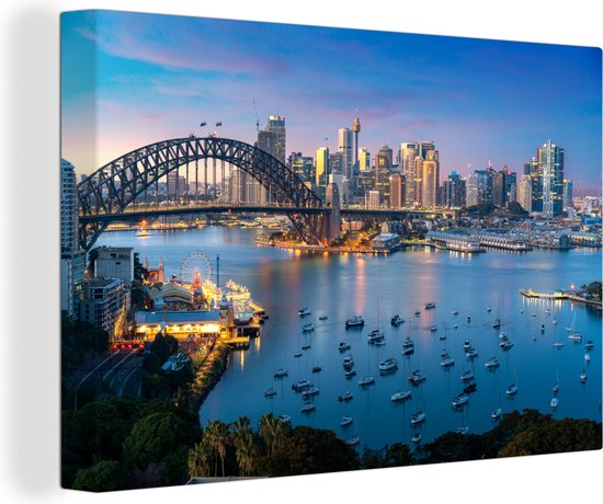 Canvas Schilderij Uitzicht op Sydney, Australië - 30x20 cm - Wanddecoratie