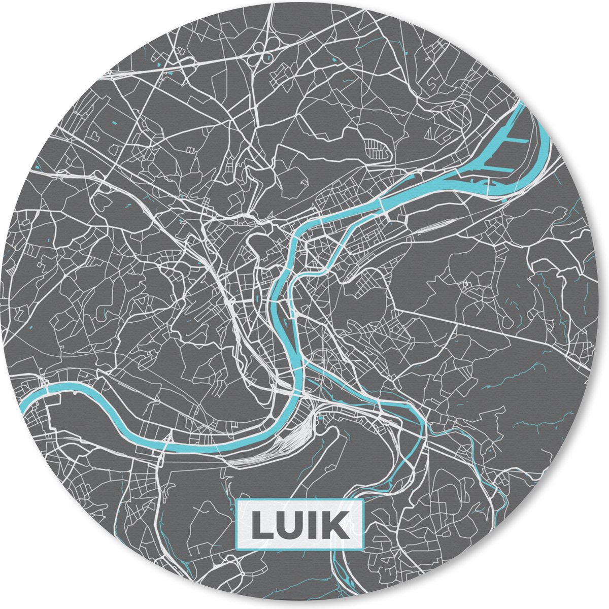 Muismat rond 30x30 cm - Mousepad België – Luik – Stadskaart – Kaart – Blauw – Plattegrond - Ronde muismatten - Stadskaart