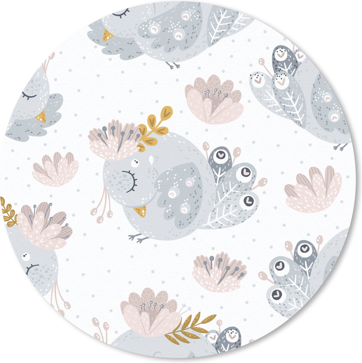 Muismat rond 50x50 cm - Mousepad Meisjes - Patronen - Vogel - Kinderen - Ronde muismatten