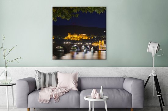 Tableau sur toile Palais d'Heidelberg la nuit - 90x90 cm - Décoration murale