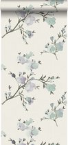 ESTAhome papier peint fleurs de cerisier beige et lilas violet - 148715