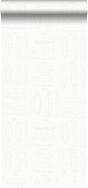 ESTAhome behangpapier technische tekeningen van surfplanken wit en zilver - 128869 - 0,53 x 10,05 m