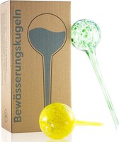 Amazy Watering Balls XXL van glas (Set van 2 | Groen & Geel) - Handgemaakte dorstballen om uw planten water te geven op vakantie (tot 14 dagen)