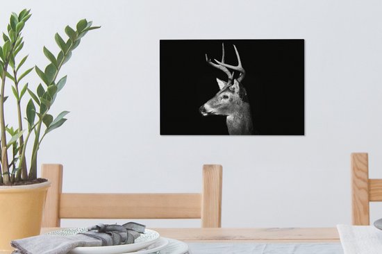 Tableau sur toile Profil animal cerf en noir et blanc - 30x20 cm - Décoration murale