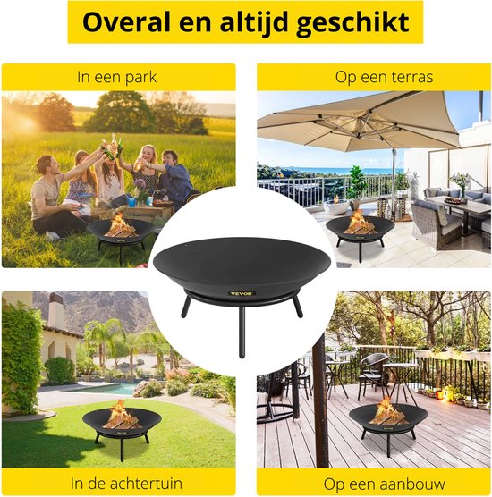 TLSUNNY Vuurschaal met grillrooster, vuurkorf met vonkenscherm, grote vuurschalen 66×66×63cm,zeshoekige buitenvuurkorf met pook en houtskoolrooster,vuurton voor tuin,terras,camping,verwarming/barbecue