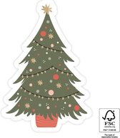 Stickers | Kerstboom | Groen | Goud | 250 stuks | 5.5 x 8.1 CM | Cadeauversiering | Cadeau decoratie | Inpakspullen | Deco Sticker | Sluitsticker | Etiketten