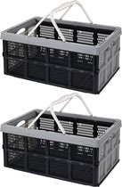 Storage Solutions Inklapbare boodschappenkratten/opbergkratten grijs - 2x stuks - 32L - kunststof