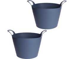 Excellent Houseware Flexibele emmers/wasmanden - 2x stuks - 30L - blauw - kunststof