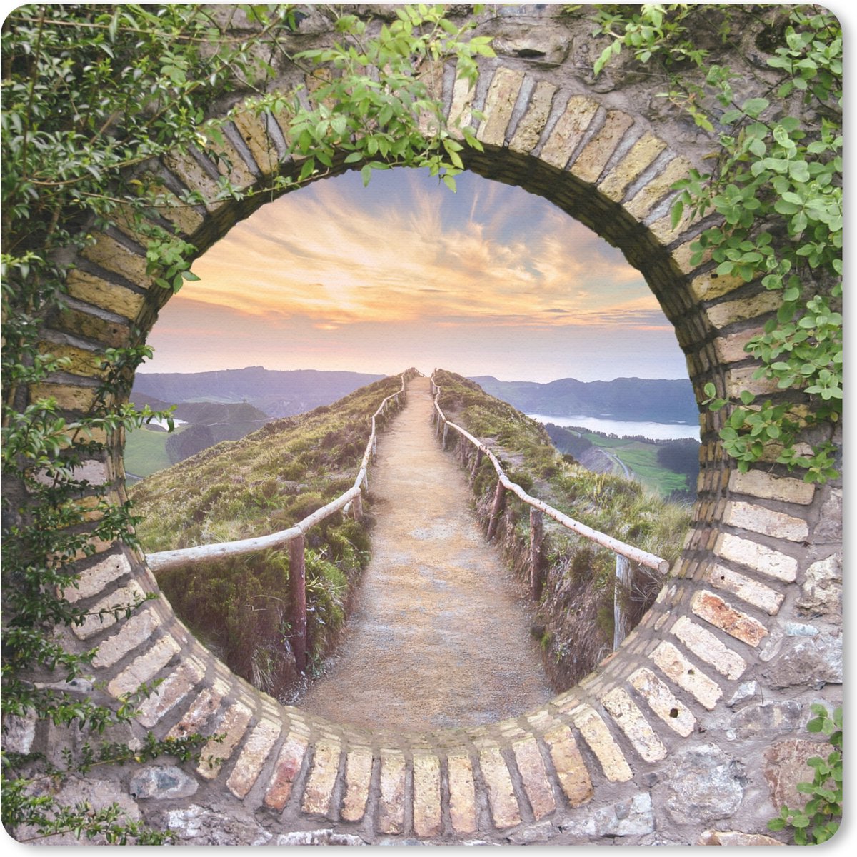 Muismat 30x30 cm - Mousepad Brug - Zee - Doorkijk - Zomer - Muismatten