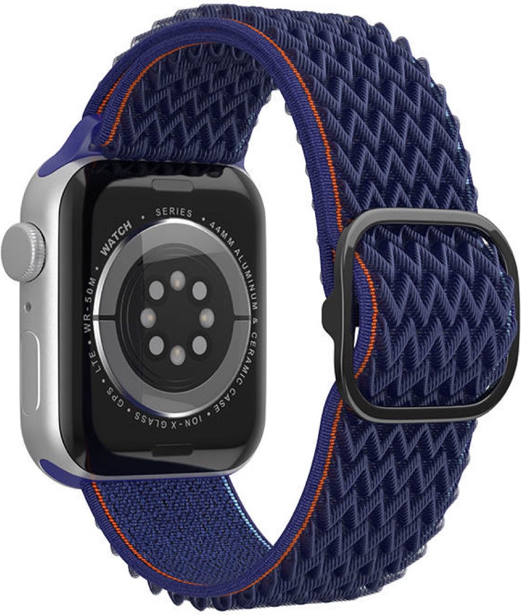 Smart Watch nylon sport loop band - donkerblauw - Geschikt voor Apple Watch bandje 42 - 44 - 45mm - Series 1 2 3 4 5 6 7 SE - Smartwatch iWatch horloge band - 42mm 44mm - NYLON - DONKERBLAUW