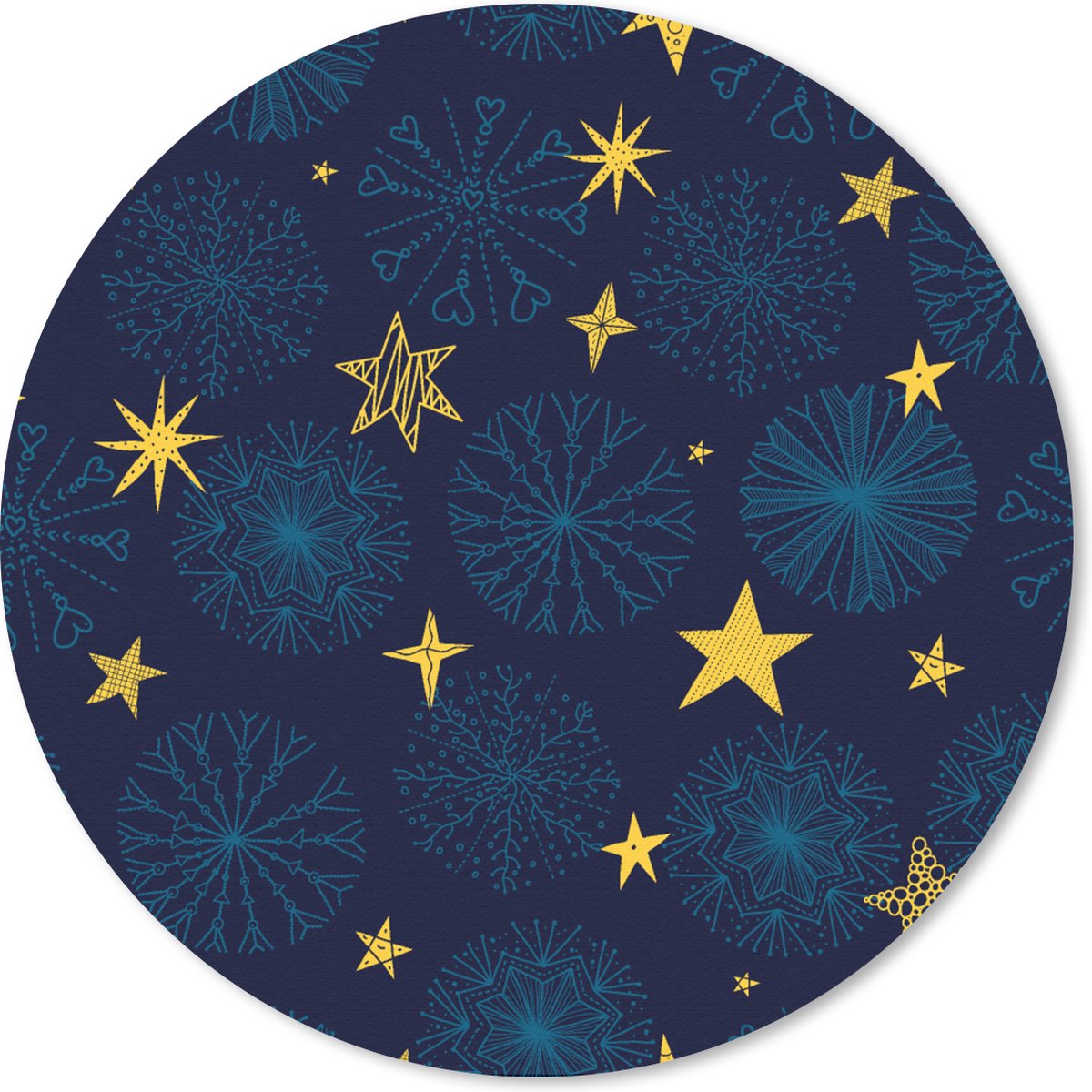Muismat rond 30x30 cm - Mousepad Sterren - Sneeuw - Patronen - Kerst - Ronde muismatten - Kerst - Cadeau - Kerstcadeau voor mannen en voor vrouwen