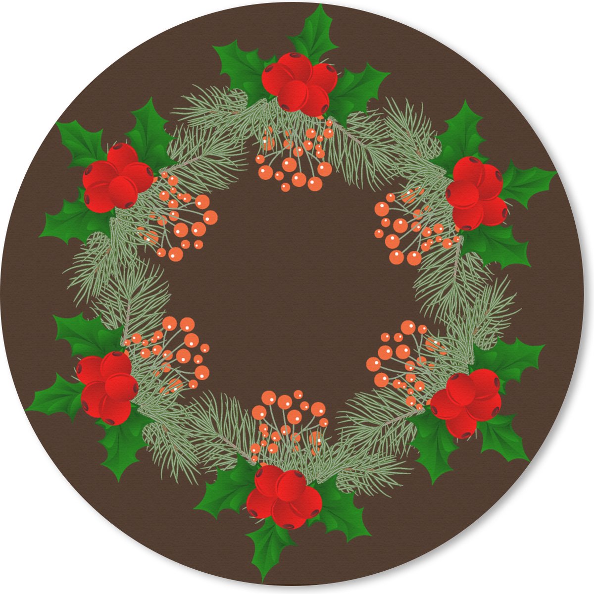 Muismat rond 30x30 cm - Mousepad Kerstkrans - Hulst - Patronen - Ronde muismatten - Kerst - Cadeau - Kerstcadeau voor mannen en voor vrouwen